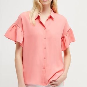 French Connection Barbie pink crepe ruffle sleeve blouse